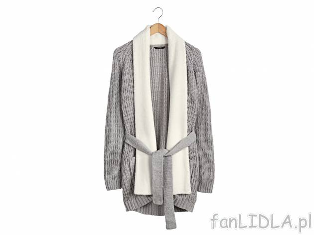 Sweter , cena 49,99 PLN. Długi sweter z wygodnymi kieszeniami i przewiązywany ...