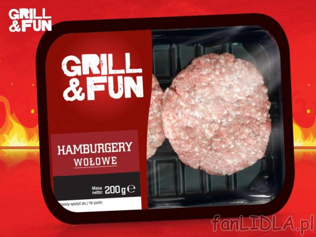 Hamburgery , cena 4,24 PLN za 200 g, 100g=2,12 PLN. 
- Wołowe burgery, które ...