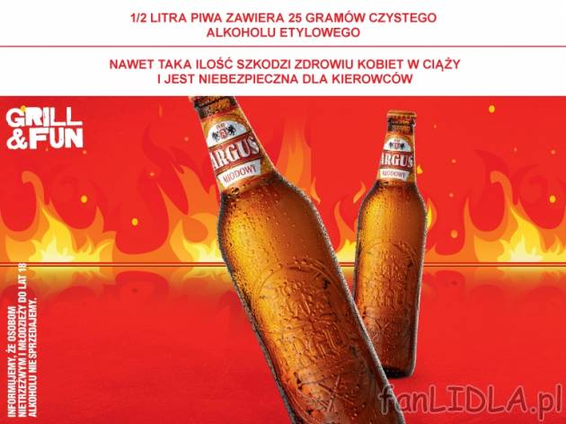 Piwo Argus Miodowe , cena 2,11 PLN za 500 ml, 1L=4,22 PLN. 
- Miodowe
- Informujemy, ...