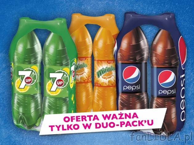 Pepsi, Mirinda lub 7-UP , cena 5,00 PLN za 2x2L/1 opak., 1L=1,39 PLN. 
Oferta ważna ...
