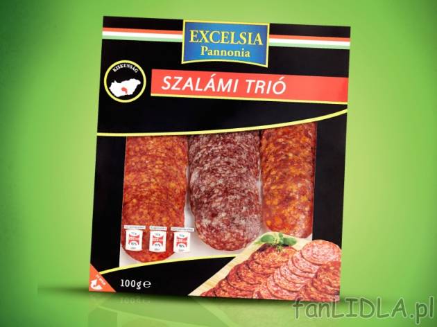 Salami Trio , cena 4,49 PLN za 100 g 
- Trzy rodzaje węgierskiej, wieprzowej salami ...