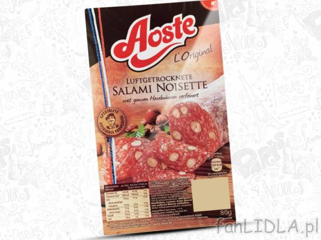 Salami Noisette , cena 6,99 PLN za 80 g, 100g=8,74 PLN. 
- Salami wieprzowe z orzechami. ...