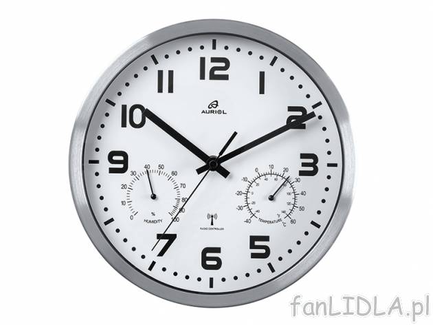 Zegar ścienny sterowany radiowo Auriol, cena 54,90 PLN za 1 szt. 
- wskazuje jednocześnie ...