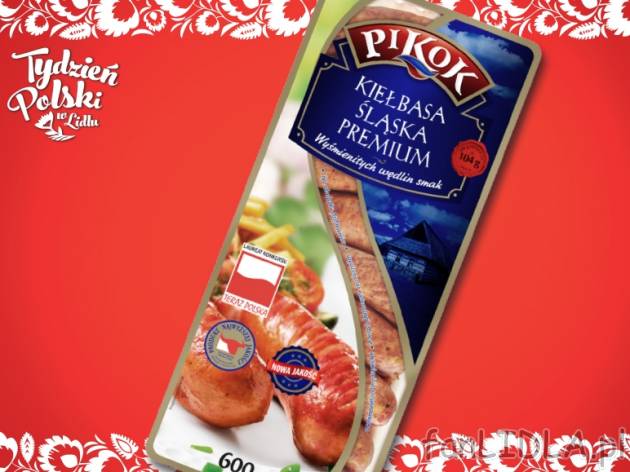 Kiełbasa śląska Premium , cena 7,99 PLN za 600 g/1 opak., 1kg=13,32 PLN.