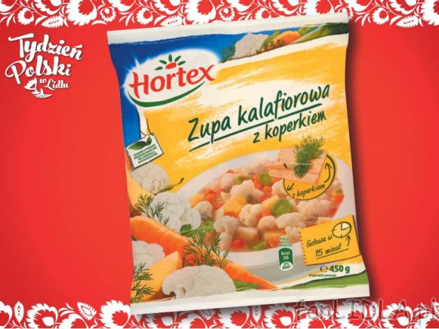 Zupa kalafiorowa Hortex , cena 3,49 PLN za 450g/1 opak., 1kg=7,76 PLN.