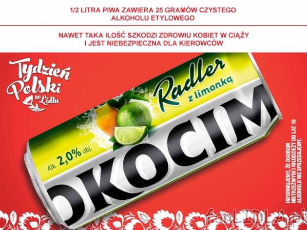 Okocim Radler z limonką , cena 2,49 PLN za 500 ml/1 pusz., 1L=4,98 PLN.
