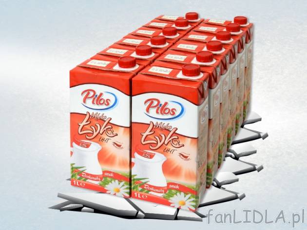 Pilos, mleko UHT 3,2% , cena 19,00 PLN za 12x1 l, 1 l=1,66 PLN. 
- 12 opakowań ...