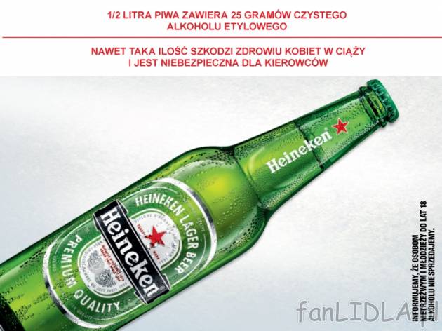 Heineken , cena 2,00 PLN za 500 ml/1 but., 1 l=4,98 PLN.