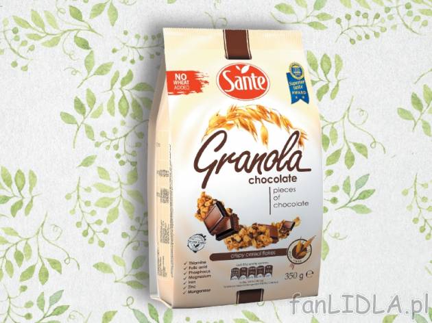 Granola czekoladowa marki Sante , cena 4,49 PLN za 350 g/1 opak., 1kg=12,83 PLN.