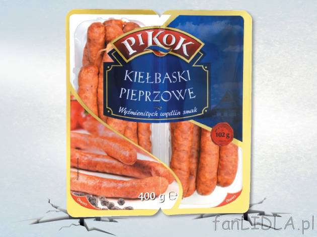 Pikok Kiełbaski pieprzowe , cena 7,99 PLN za 400 g/1 opak., 1kg=19,98 PLN.