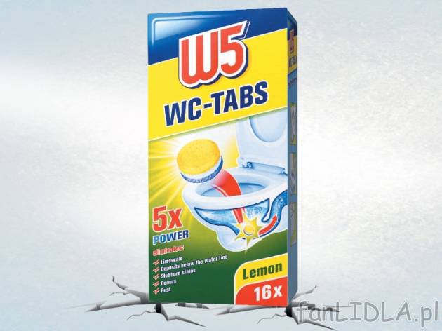 W5 Tabletki do czyszczenia WC , cena 4,99 PLN za 16x25 g/1 opak., 1kg=12,48 PLN.