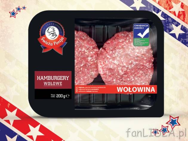 Hamburgery wołowe - 19.11 , cena 3,99 PLN za 200 g/1 opak., 100g=2,00 PLN.