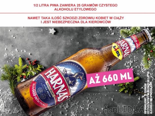 Piwo Harnaś 660 ml  , cena 2,22 PLN za 660ml/1 but., 1L=3,36 PLN.