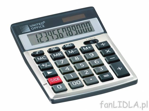 Kalkulator kieszonkowy United Office, cena 14,99 PLN za 1 szt. 
- zasilany baterią/ ...