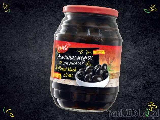 Czarne oliwki bez pestek , cena 7,00 PLN za 910 g/1 opak., 1 kg=16,65 wg wagi odcieku PLN.