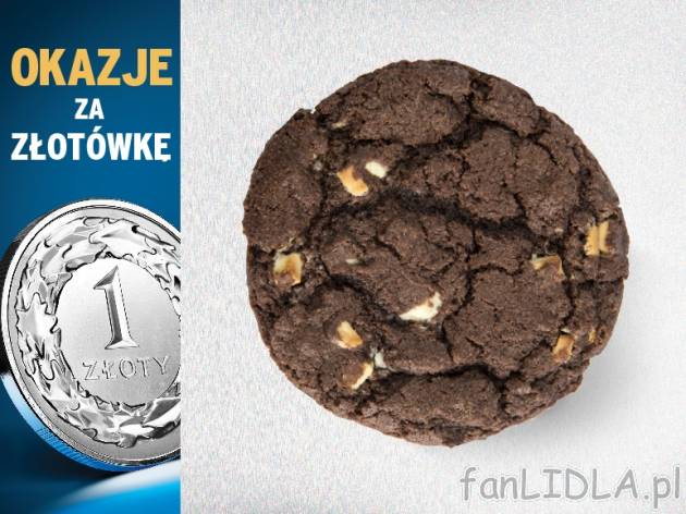 Cookies z kawałkami białej czekolady , cena 1,00 PLN za 90g/1szt., 100g=1,1l PLN.