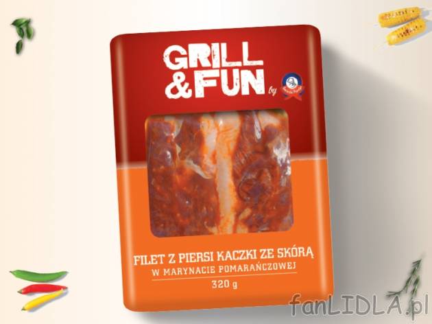 Grill&Fun Filet z piersi kaczki , cena 11,00 PLN za 320 g/1 opak., 1 kg=37,47 PLN.