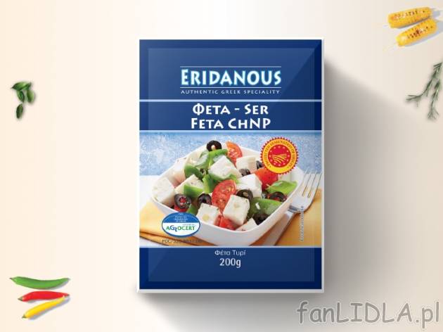 Eridanous Ser Feta , cena 5,00 PLN za 200 g/1 opak., 100 g=2,75 PLN.