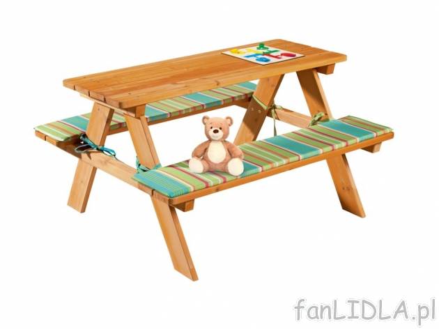 Drewniany stół z ławkami Florabest, cena 129,00 PLN za 1 szt. 
- bezpieczne ...