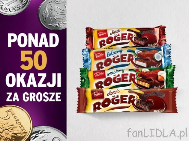 Tastino Roger wafelek , cena 0,00 PLN za 40 g/1 opak., 100 g=1,38 PLN.