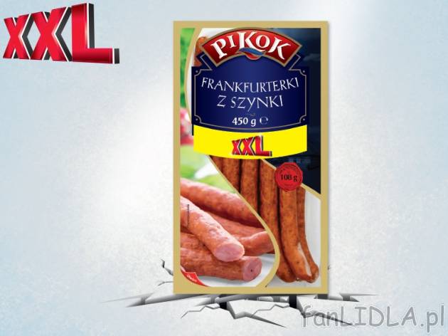 Pikok Frankfurterki z szynki , cena 8,00 PLN za 450 g/1 opak., 1 kg=19,98 PLN.