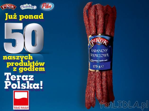 Pikok Kabanosy wieprzowe , cena 5,00 PLN za 175 g/1 opak., 100 g=3,02 PLN.