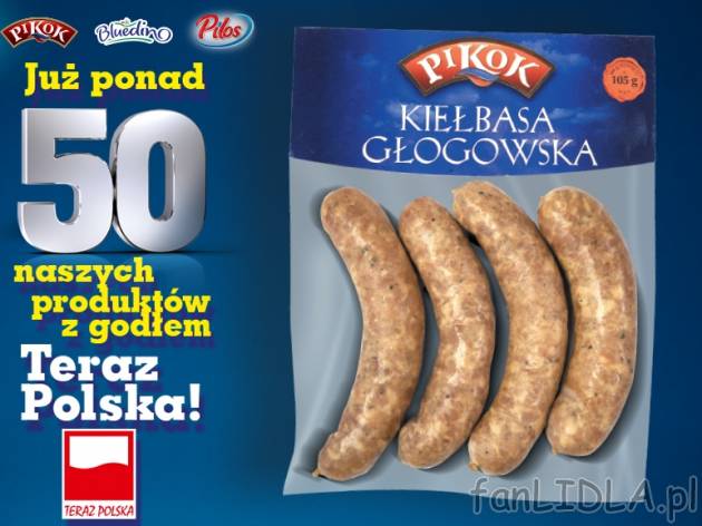 Pikok Kiełbasa głogowska , cena 5,00 PLN za 400 g/1 opak., 1 kg=14,98 PLN.