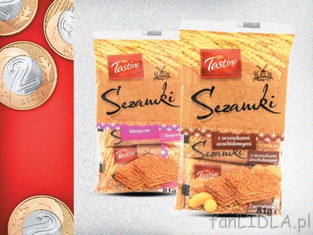 Tastino Sezamki 2 opak. , cena 2,00 PLN za 2 x 81 g, 100 g=1,23 PLN. 
*cena wyłacznie ...