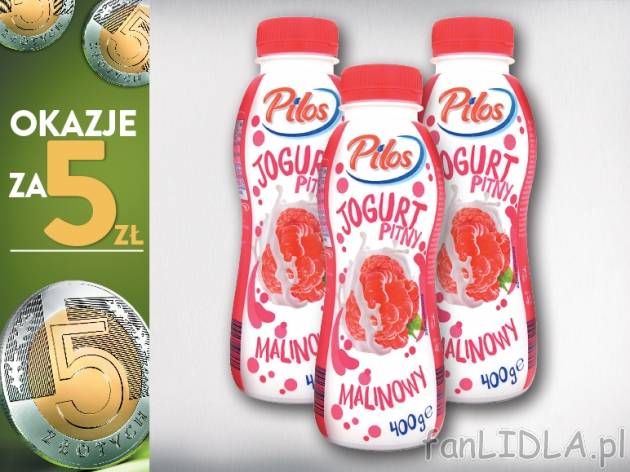 Pilos Jogurt pitny, 3 szt.* , cena 5,00 PLN za 3 x 400 g, 1 kg=4,17 PLN. 
różne ...