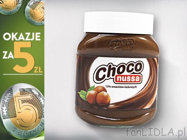 Choco Nussa Krem orzechowo-kakaowy , cena 5,00 PLN za 400 g/1 opak., 1 kg=12,50 PLN.