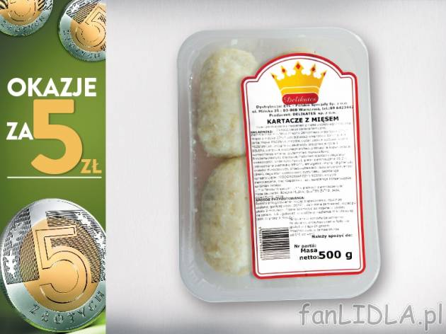 Delikates Kartacze z mięsem , cena 5,00 PLN za 500 g/1 opak., 1 kg=10,00 PLN.