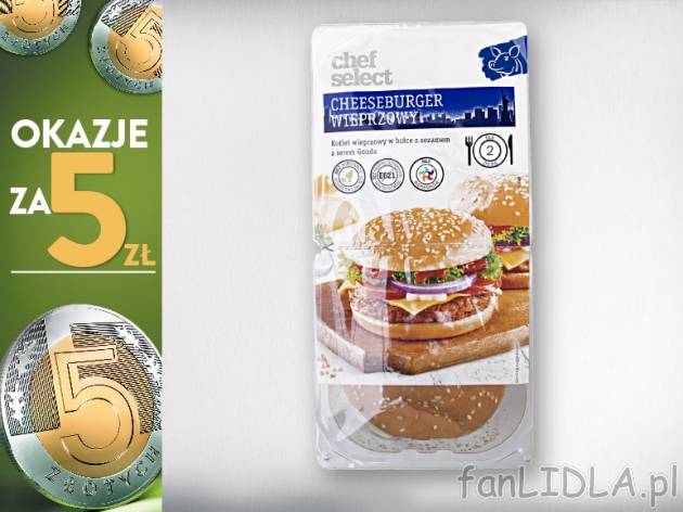 Chef Select Cheeseburger , cena 5,00 PLN za 300 g/1 opak., 1 kg=16,67 PLN. 
różne ...