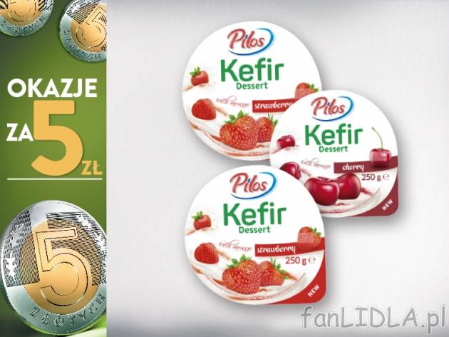Pilos Kefir kremowy z owocami, 3 opak. , cena 5,00 PLN za 3 x 250 g, 1 kg=6,67 PLN. ...