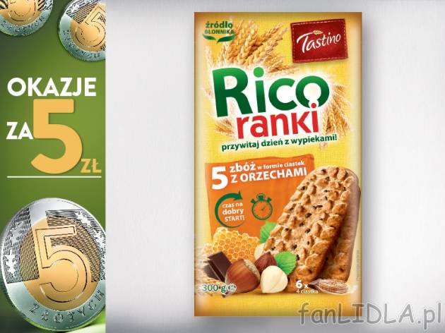 Tastino Rico Ranki Ciastka zbożowe , cena 5,00 PLN za 300 g/1 opak., 1 kg=16,67 ...