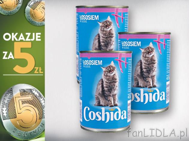 Coshida Karma dla kota z kawałkami mięsa , cena 5,00 PLN za 3 x 415 g, 1 kg=4,02 ...