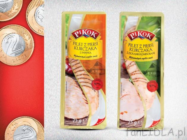 Pikok Filet z piersi kurczaka w plastrach , cena 2,00 PLN za 75 g/1 opak., 100 g=2,67 ...