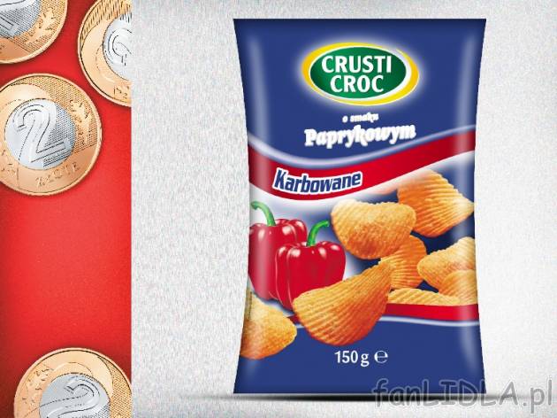 Crusti Croc Chipsy ziemniaczane paprykowe karbowane , cena 2,00 PLN za 150 g/1 opak., ...