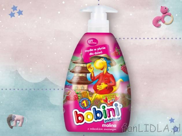 Bobini, Mydło w płynie o zapachu maliny , cena 4,00 PLN za 400ml/1 but., 1l=12,48 PLN.