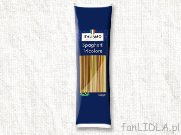 Makaron spaghetti tricolore , cena 3,00 PLN za 500 g/1 opak., 1 kg=6,98 PLN.