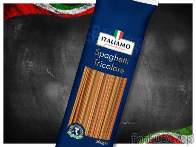 Spaghetti tricolore lub Spaghetti 50 cm , cena 3,49 PLN za 500 g, 1 kg=6,98 PLN. ...