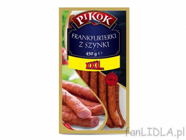 Pikok Frankfurterki z szynki , cena 8,00 PLN za 450 g/1 opak., 1 kg=19,98 PLN.