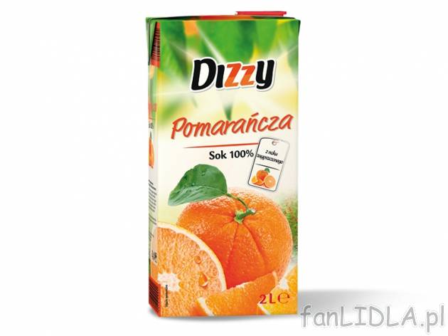 Dizzy Sok pomarańczowy 100% , cena 4,00 PLN za 2 l/1 opak., 1 l=2,25 PLN.