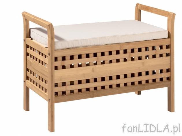 Ławka z drewna bambusowego , cena 169,00 PLN za 1 szt. 
- wyściełana poduszka ...