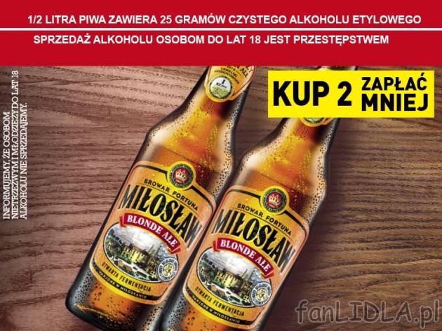 Miłosław Piwo Blond Ale , cena 2,00 PLN za 500 ml/1 opak., 1 l=5,98 PLN. 
*Cena ...