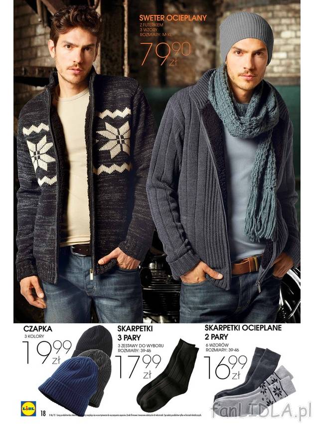 Ubrania na jesień w Lidlu. W sprzedaży ocieplany sweter męski w 3 wzorach. Ponadto ...