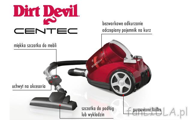 Cyklonowy odkurzacz bezworkowy Dirt Devil Centec 2300 W , cena 249,00 PLN za 1 opak. ...