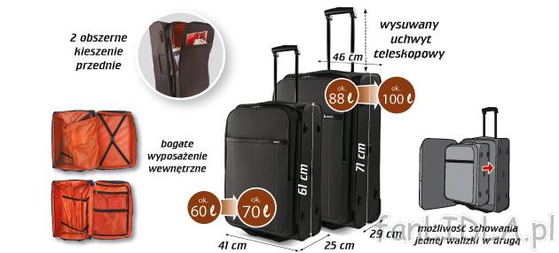 Zestaw 2 walizek podróżnych z kłódką TSA , cena 229,00 PLN za 2 szt. 
- komfortowe ...