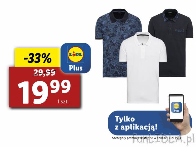 Koszulka męska polo Livergy, cena 29,99 PLN 
3 wzory 
- 100% bawełny
- rozmiary: ...