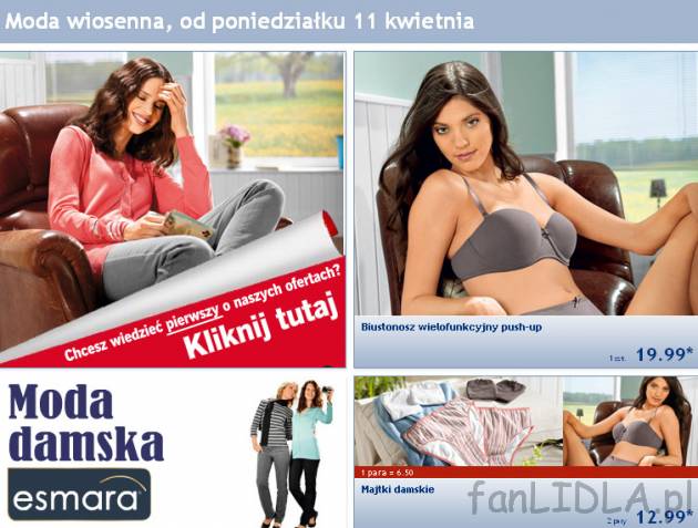 Gazetka Lidl Moda wiosenna od poniedziałku 11 kwietnia 2011. Moda i odzież Esmara, ...