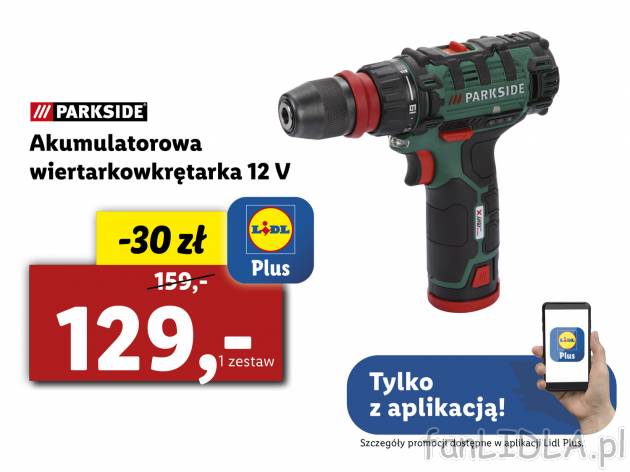 Akumulatorowa wiertarkowkrętarka 12V Parkside, X12VTeam, cena 159,00 PLN 
- szybka ...